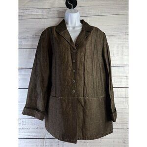 J Jill Women’s Linen Blend Blazer Size L Lagen Boho Stitched Pockets Academia